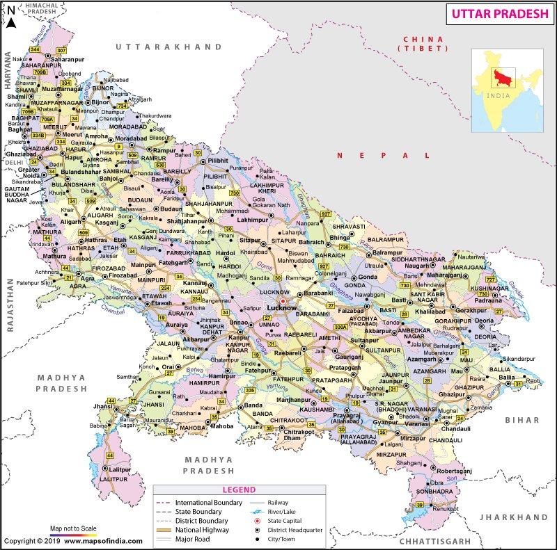 Uttar Pradesh geographical boundaries