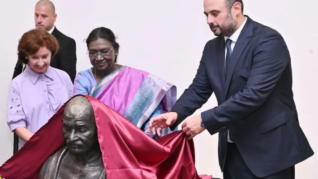 President Murmu Gandhi bust North Macedonia