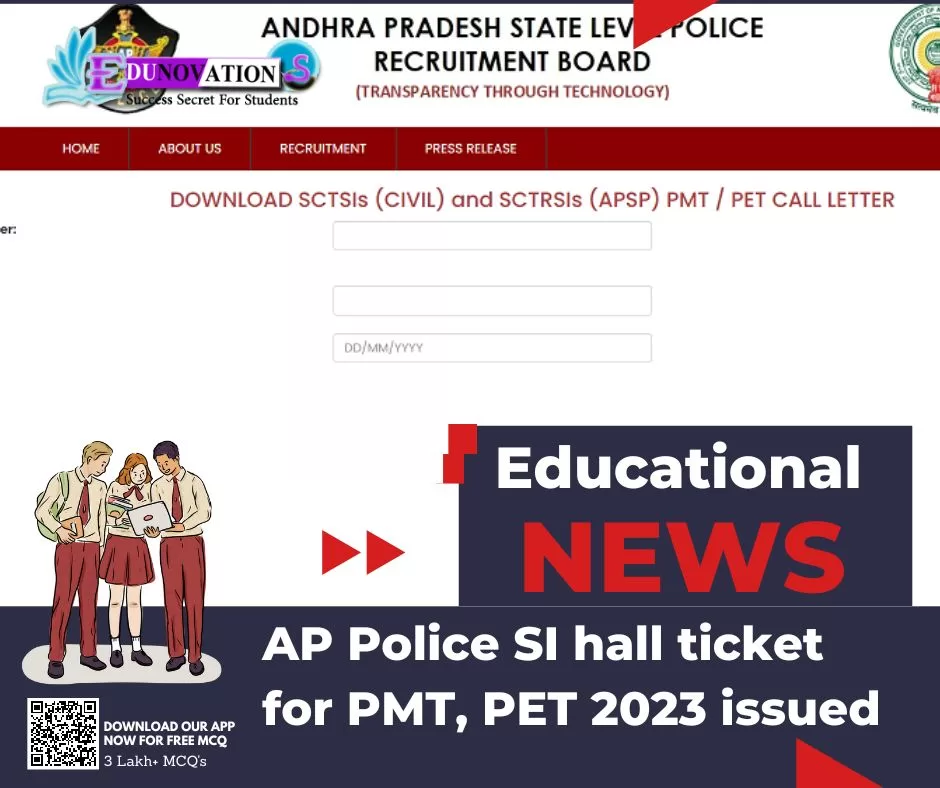 AP Police SI hall ticket for PMT, PET 2023 issued